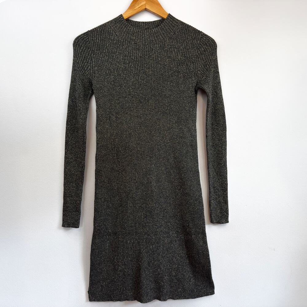 Madewell Women's Sweater Dress Size XS | Mock-neck Knit Metallic and Dark Gray